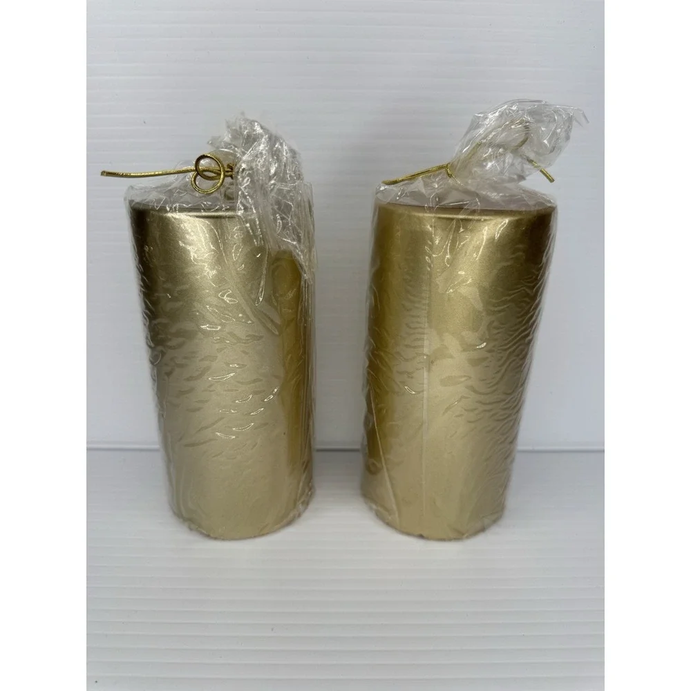 Pottery Barn Pearlized Pillar Candles Set of 2 Gold 3x6 Unopened NEW